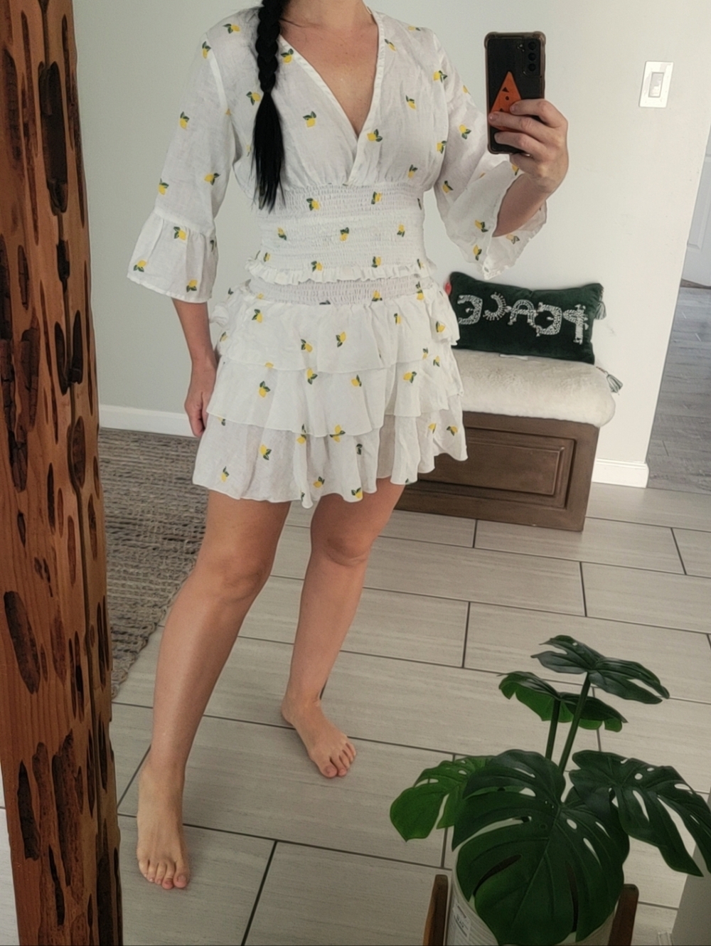 T.J.Maxx White Lemon-Print Ruffle Two-Piece Dress